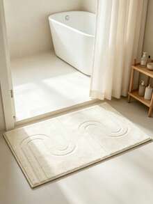 Cream-Style Embossed Line Bathroom Mat, Soft High-Density Plush Surface With Soft Skin-Friendly Touch, Minimalist Double-U Pressed Pattern Design Versatile And Stylish, Suitable For Ins Cute Home Decor. Can Be Placed In Entryway, Bedroom Entrance, Beside Washbasin. Gentle Beige Solid Color Soft Easily Matches Various Soft Furnishing Styles, Simple And Convenient Daily Care, Machine Washable, Can Be Placed At Home Entrance, Balancing High Aesthetics And Daily Practicality. - White - View 2