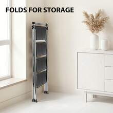 4-Step 3-Step Folding Ladder Household A-Frame Step Stool, Thickened Carbon Steel With Handrails, Non-Slip Wide Pedal, 150kg Load, Foldable Storage Ladder, Multi-Use Plant Stand Shelf - 4-step Folding Ladder - View 6
