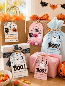 50/500pcs Halloween Gift Tags Spooky Pumpkin Ghost Designs For Bakery Gift Packaging - Multicolor - View 5