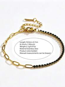 1pc Classic Elegant Style Stainless Steel Chain Bracelet With Colorful Glass Decoration, Suitable For Women's Daily Wear Or Holiday Gift For Best Friends - Yellow Gold - View 2