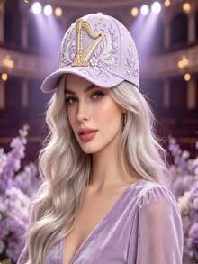1pc Women's 3D Floral Baseball Cap, Music Theme Note Print Pearl Rhinestone Adjustable Sun Hat, Vintage Music Festival Style Baseball Cap - Multicolor - View 6