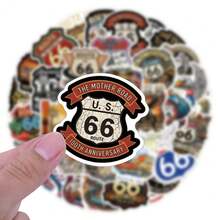 55Pcs 66 Route Stickers Scrapbook Aesthetic Stickers Funny 66 Route 100th Anniversary Stickers Motorcycle Riding 66 Route Sign Stickers Dirt Bike Stickers Vinyl Waterproof Stickers For Water Bottle,Computer,Laptop,Phone,Luggage,Notebook,Fridge - Multicolor - View 8