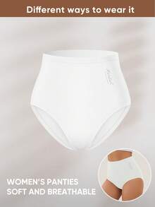 1pc Women's Plus Size Seamless Panties High Waist Briefs Lifting Buttock High Elasticity Panty Comfortable & Breathable Women Lingerie - White - View 4