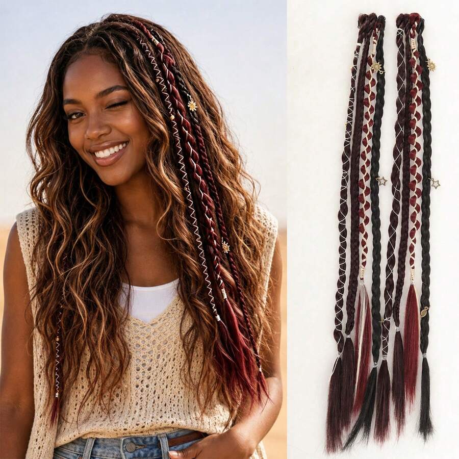 Bohemian Style Braided Hair Extensions For Women, 20 Inch Clip-In Braids, Ombre Blonde To Grey Synthetic Hair, Bohemian Style Hair Extensions - Multicolor - View 1