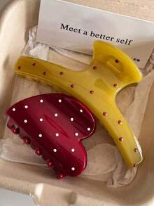 2pcs/1pc 6cm/2.36in Women's Polka Dot & Red Heart Shaped Plastic Hair Clips, Fashionable Versatile, Elegant Minimalist, Solid Color Hair Accessories, Suitable For Daily, Casual, Party, Commute, Vacation, Hairstyle Styling, Makeup, Outfit Matching And More. Summer Hair Claws, Beach Hair Claws, Vacation Hair Accessories - Multicolor - View 15