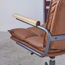 Home Office Desk Chair, Ergonomic Leather Computer Chair With Wheels And Oak Armrests, Height-Adjustable Swivel Executive Chair WL - 棕色真皮 - 查看 9
