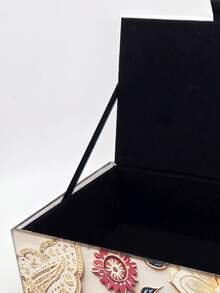 Set Of 2 Large & Small Paisley Floral Print Jewelry Box, Beige Rectangular Box With Black Velvet Lining, Decorative Accessory Storage Organizer For Dresser Bedroom Holiday Gift - Peisili - View 11