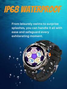 Effeokki 1.7-Inch Large Round Screen Men's Smart Watch, Durable, Supports Wireless Calling, IPS Display, Altitude, Barometer, Compass, LED Flashlight, 600mAh Large Capacity Battery, IP68 Waterproof, 100+ Sports Modes, Compatible With Android Phones - Round Screen/Black Strap - View 8