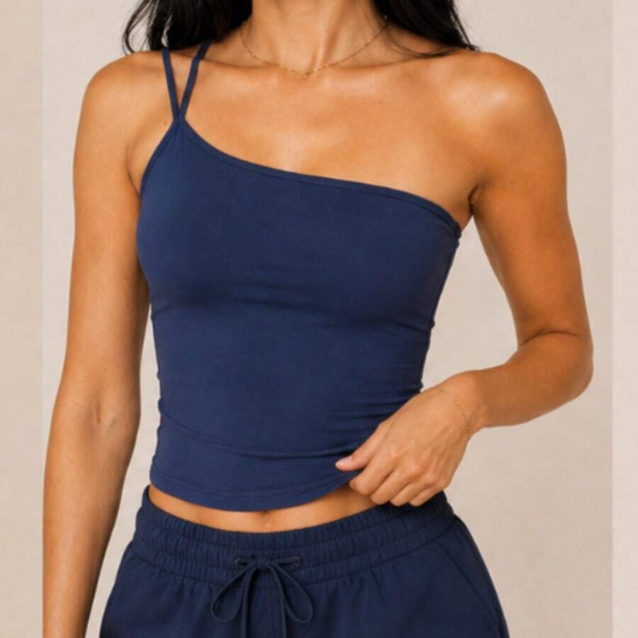 Women's One Shoulder Tank Top Strapless Top Tube Top Suplex Blouse Y2k Fashion Gringa Strappy Casual Party Knitted Asymmetrical - 藏蓝色 - 查看 1