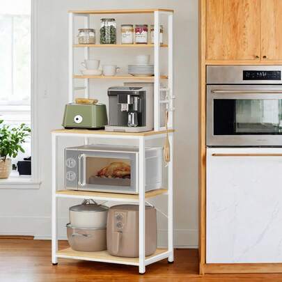 SONGMICS Scaffale da Cucina a 6 Ripiani con Supporto per Microonde e Ganci, per Bar Caffè