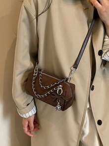 Women's New Spring Fashion Quilted Chain Handbag, Small Square Crossbody Bag, Versatile - Coffee - View 4