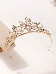 1 Stück modisches, exquisites Schmetterling-Strass-Kronen-Haaraccessoire für Frauen, geeignet für Hochzeit, Party, Halloween-Kostüm - Gold - Übersicht 9