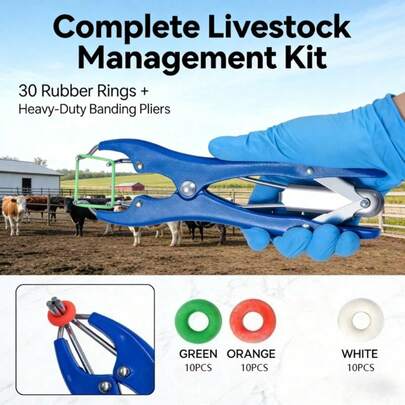 30Pcs Rubber Rings + Banding Pliers, Livestock Castration Tool Kit For Lambs Sheep Calves Piglets, Heavy Duty Elastic Pliers For Farm Animal Husbandry, Veterinary Supplies