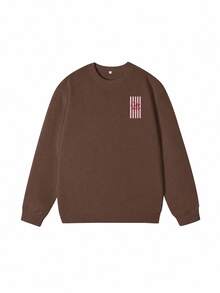 Women's Brown Short Sweatshirt, Pink Vertical Striped Ciao Bella Cursive Back Print Long Sleeve Beach Pullover - Brown - View 3