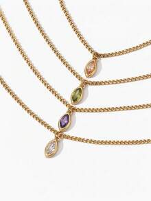 Vandermere 1pc 18K Gold Plated Stainless Steel Cubic Zirconia Pendant Necklace, Suitable For Women Everyday And Wedding Wear Gift - Pendant Necklace - View 2