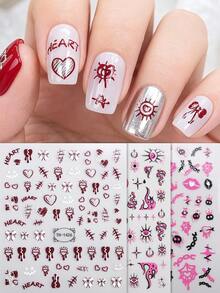 3 Peças Adesivos de Arte de Unhas Góticos de Halloween, Coração Vermelho, Laço, Cobra Rosa & Olho Maligno, Decalques de Unhas Autoadesivos, Perfeitos para Festa Punk Feminina, Dia dos Namorados e Manicure DIY de Halloween. - Multicolorido - Visão 1