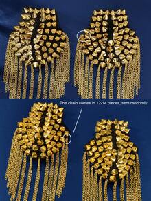 2pcs Punk Style Gold Rivet Decor Epaulets, Detachable Tassel Chain Metal Shoulder Boards, Clothing Accessories - Gold - View 5
