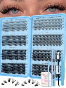 640/544/200 Clusters D Curl Individual Eyelashes High Capacity Fake Lashes Extensions Kit, Natural Thick Segmented Lash With Bond And Seal,Tweezers,Brush, Long Lasting Wispy False Lash Book Beginner Friendly, For Daily And Quick Makeup, Easy To Use - Baby Blue - View 4