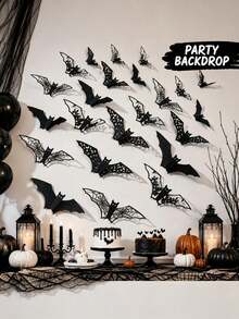 12/24 piezas Pegatinas de pared 3D huecas de murciélagos negros, 4 estilos de telaraña, luna, estrella y patrón de casa embrujada, calcomanías de pared 3D de murciélagos, decoración gótica de terror para fiesta de Halloween, adecuado para ventanas del hogar, chimenea, puerta, decoración de pared interior/exterior DIY - multicolor - Ver 8