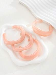 4/1pc Fresh Casual Elegant Pink Resin Twisted Curved Open Bangle Bracelet Set, Suitable For Daily Wear, Commuting, Party, Vacation And Gathering, Gift - Pink - View 7