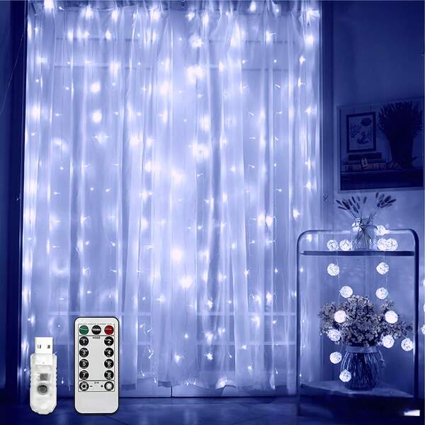 3M*3M Warm White Monochrome Curtain Lights, 300 LED Beads | Indoor & Outdoor Hanging Fairy Lights, Perfect For Christmas, Halloween, Bedroom Backdrops, Parties, Family & Class Gatherings