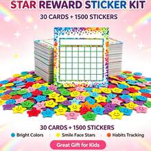 Children's Star Reward Points Cards 30pcs Set, 1500pcs Colorful Smiling Face Star Stickers, Kindergarten Classroom Home Behavior Habit Tracking Incentive Chart - Multicolor - View 4