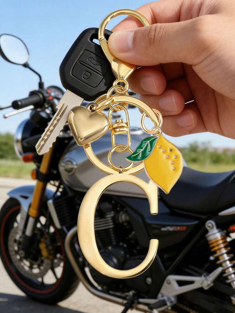 Premium Elegant Gold Letter Keychain, Lemon Pendant, A-Z 3D Letter Charm, Fashion Alloy Keychain Ring, Bag Backpack Charm Car Key Ring, Perfect Accessory For Women's Daily Use, Couple Gift, Classic Simple Keychain, Decoration, Bag Accessory, Suitable For Friends, Family, Couples, Girlfriend, Important Gift, Holiday Souvenir - Multicolor - View 7