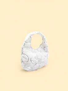 1pc Elegant Girl Mesh Sequin French Style White Lace Mini Handbag Fashion Clothing Accessory - Mesh Floral - View 4