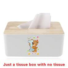 Nordic Tissue Box Bamboo-Lid Solid Wood Storage Case Desktop Napkin Holder Car Paper Dispenser Dormitory Organizer Box Holiday Decoration Storage Suitable For Home Office Use Initial Name 26 Letters Pattern - White - View 13
