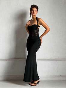 Women's Summer Black Halter Neck Backless Lace Party Dress, Elegant Dress For Gatherings And Dates - Black - View 6