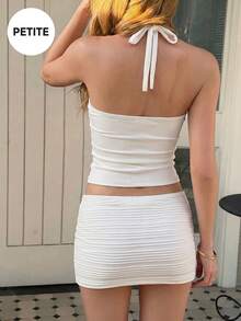 Petite Women's Spaghetti Strap Tank Top, Gold Bead Decor Sleeveless Fitted Cropped Vest, Y2K Nightclub Going Out Sexy Top White Summer - White - View 11