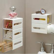 3/1pc Wall-Mounted Cotton Swab Holder, Cosmetic Storage Box, Jewelry Storage Box, Plastic Storage Rack, For Organizing And Storing Cotton Swabs, Dental Floss, Hair Ties, Hair Clips, Cotton Pads, Powder Puffs, Etc., Suitable For Home Use - White - View 2