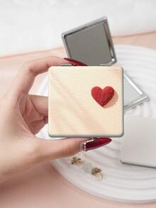 1PC Millennium Y2K Series Portable Vanity Mirror, Foldable Lightweight Ultra-Thin Convenient Hand Mirror, PU Leather, Suitable For Multiple Scenarios And All People, Foldable Square Mirror, Pocket Mirror, Cartoon Minimalist Heart Letter Pattern Design, Exquisite And Delicate, Easy To Carry, Handheld Makeup Mirror, 180° Flip Cover, Multi-Functional - Multicolor - View 6