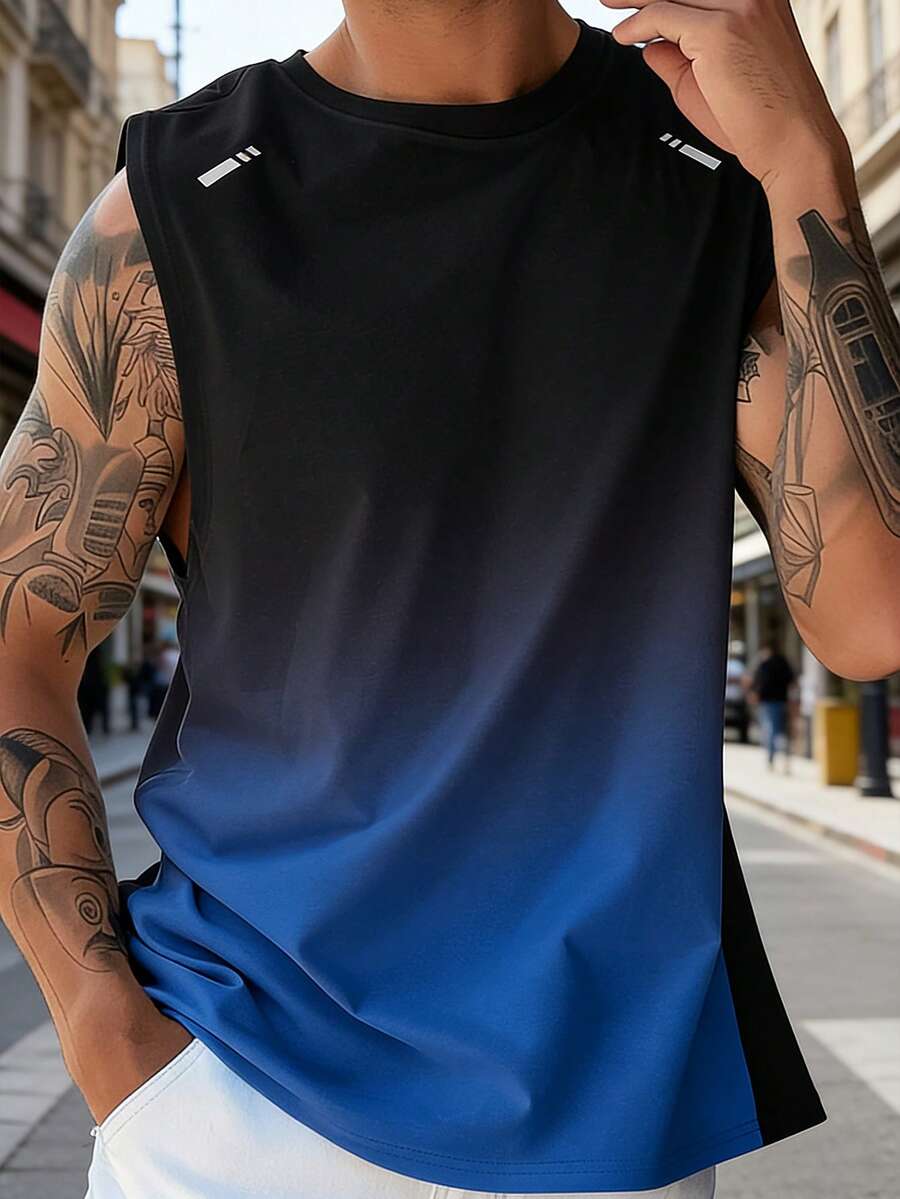 Áo tank top không tay phối màu ombre dành cho nam, áo tập thể dục, chạy bộ, luyện tập. - Màu xanh lam - Xem 1