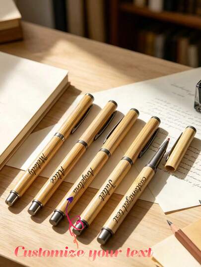 Bolígrafo de bambú con logo de texto personalizado, bolígrafo de firma de negocios, bolígrafo de regalo, bolígrafo de bambú, artículos de oficina, tinta negra 0.5mm, parejas, cónyuges, colegas, amigos, mayores, niños, compañeros de clase, maestros