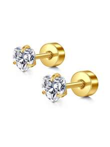 2pcs Elegant Studs Earring For Women Fashion Butterfly Moon Ear Stud Cubic Zirconia 20G Studs Earring Jewelry - Gold - View 7
