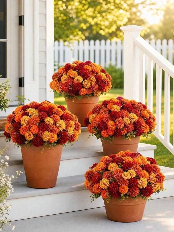 1/4pcs 6-Prong Spherical Artificial Chrysanthemum, For Room Decor, Autumn Decor, Thanksgiving, Halloween Decor, Home Decor, Wedding, Indoor/Outdoor Use, Porch, Farmhouse Style, DIY Autumn Decor, Artificial Plants, Office, Living Room Decor, Tabletop Decor, Christmas