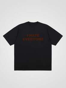 I HaTe EVeRYoNe Creative Print Men's Short Sleeve T-Shirt, Casual Round Neck Top, Versatile And Comfortable Tee, Spring&Amp; Summer Collection - 黑色 - 查看 1