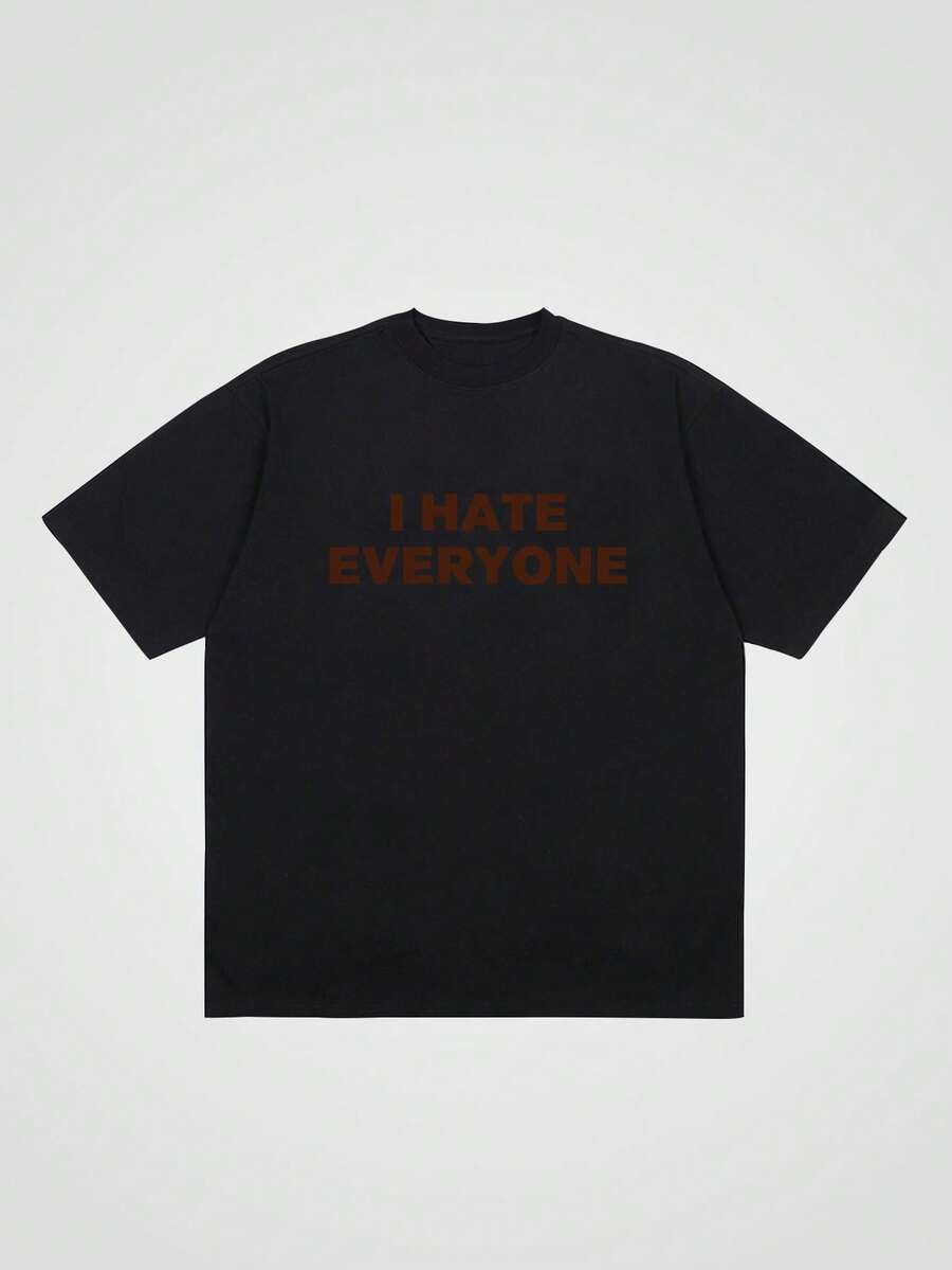 I HaTe EVeRYoNe Creative Print Men's Short Sleeve T-Shirt, Casual Round Neck Top, Versatile And Comfortable Tee, Spring&Amp; Summer Collection - 黑色 - 查看 1