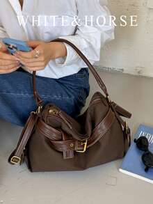 Women's New Vintage Large Capacity Commuter Bag, Versatile Crossbody Shoulder Tote Bag For Work And Outings - Coffee - View 1