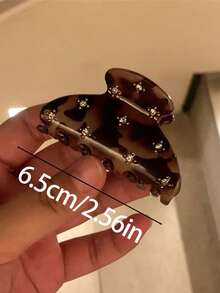 2pcs/1pc 6.5cm/2.56in Medium Tortoise Shell & White Rhinestone Hair Clips, Elegant Plastic Hair Accessories, Suitable For Daily Wear - Multicolor - View 3