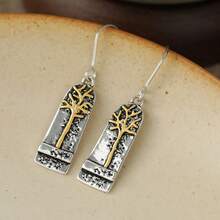 DIYCCPC Women's Vintage Curved Vertical Badge Earrings, Embossed Tree Of Life Textured Design, Suitable For Daily Commute, Casual Date And Vacation Wear - Two-color - View 6