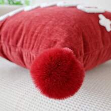 1pc Christmas Pom Pom Pillow Case, Red & Green Christmas Tree Embroidered Pattern Decorative Cushion Cover, Winter Holiday Home Sofa Soft Decor, Pillow Insert Not Included - Green - View 11