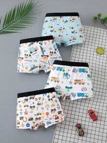 4pcs/Pack Young Boy Cartoon Car Print Boxer Briefs - Multicolor - View 2