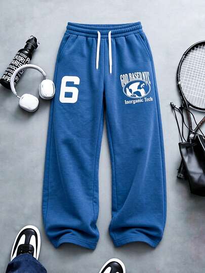 Men's Casual Sports Straight Leg Pants, Drawstring Waist, Polyester Fabric, Leisure Long Pants, Available In Multiple Colors, Unisex