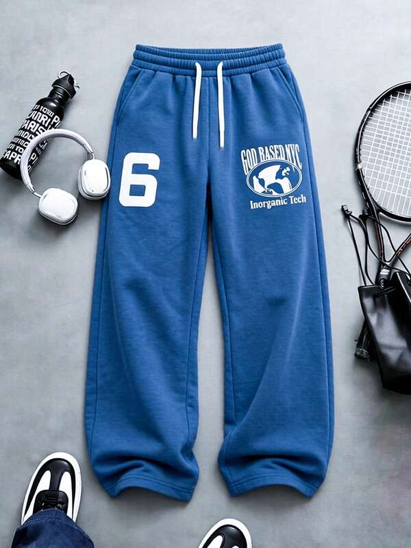 Men's Casual Sports Straight Leg Pants, Drawstring Waist, Polyester Fabric, Leisure Long Pants, Available In Multiple Colors, Unisex
