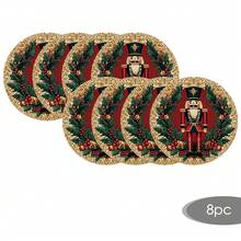 2/4/6/8pcs 14 Inch Diameter Christmas Placemats, Red Nutcracker Round Flower Shape Table Decor Suitable For Christmas Day Kitchen Dining Room Decoration - Multicolor - View 19