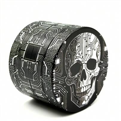 1PC Cyber Circuit Skull 4-Layer Grinder, Dark Style Magnetic Metal Herb Grinder, Portable Herb Crusher, Hardcore Tech Skull Grinder, Personalized Dark Mechanical Style