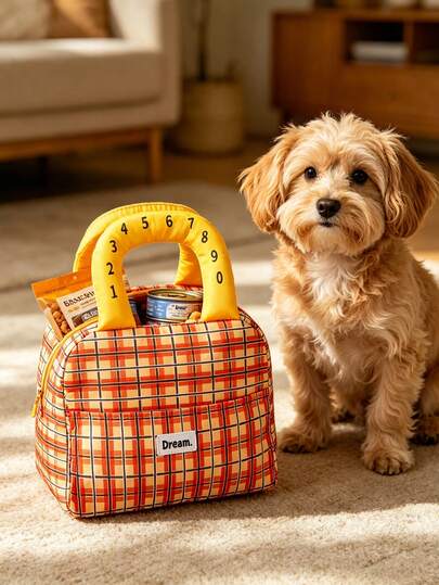 Vintage Plaid Pet Treat Storage Bag With Cloud-Shaped Silicone Placemat: Non-Slip, Heat-Resistant, Waterproof And Splash-Proof; Suitable For Cats And Dogs; Foldable For Convenient Storage; Cat Food Storage Bag, Thickened Large Capacity Portable Treat Bag For Dog Walking, Zippered Cat And Dog Food Bag, Multi-Functional Outdoor Camping Pet Supplies Storage, Essential For Pet Owners, Gift For Pet Lovers, Birthday Gift, Teacher's Day Gift