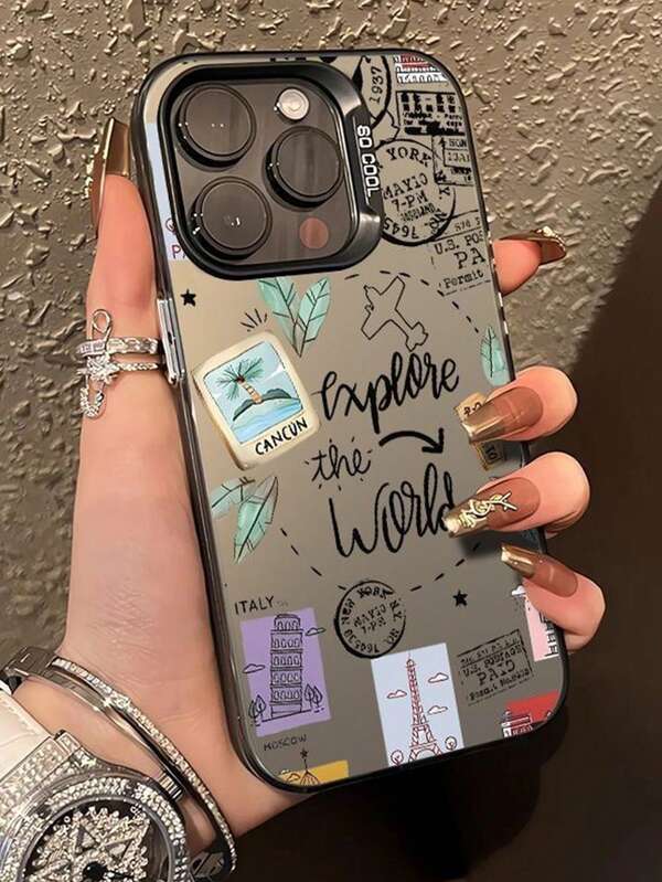 1pc Vintage World Tour Postage Stamp Landmark Collage Phone Case Compatible With Apple 11/12/13/14/15/16/17 Pro Max